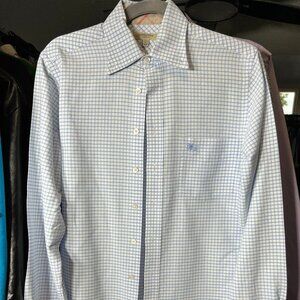 Burberry London Men's Blue & White Plaid Long-Sleeve Button-Up Shirt SZ X-Small